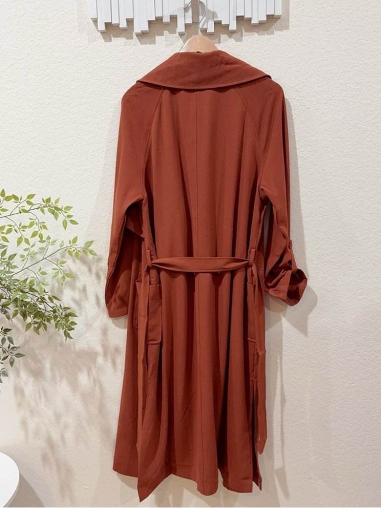 J.Ing Jing Brick Red Lightweight Wrap Coat With Tie Size M / L — image 2 of 8